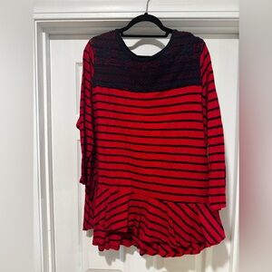 Crown & Ivy Red and Navy Striped Women's Top